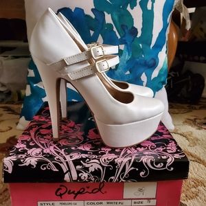 White Double Buckle Pumps